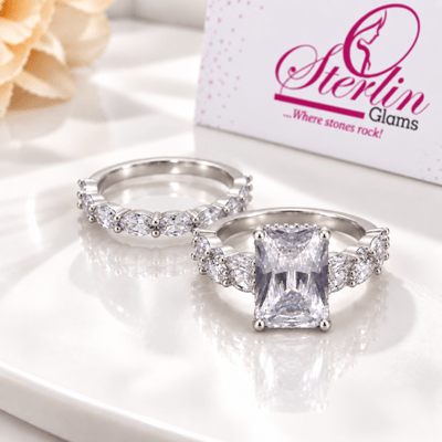 Emerald Cut 2Pc Ring Set
