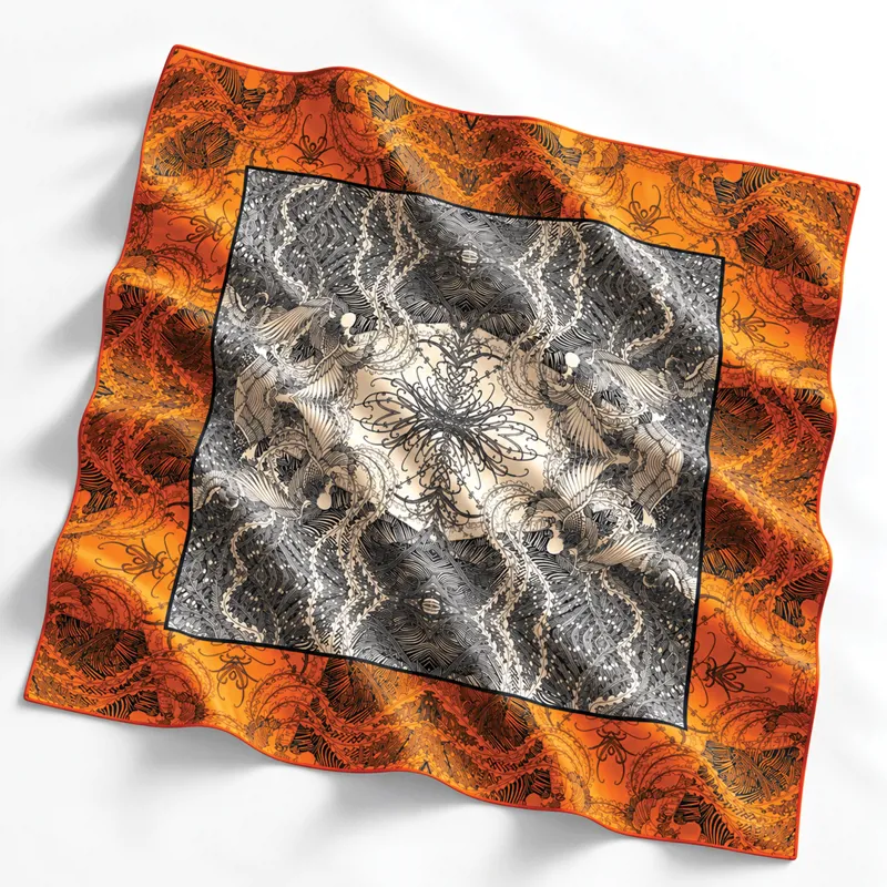 Non Silk Coral and Slate Grey Ornamental Scarf