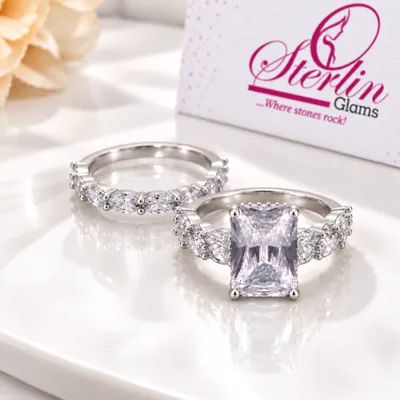 Emerald Cut 2Pc Ring Set