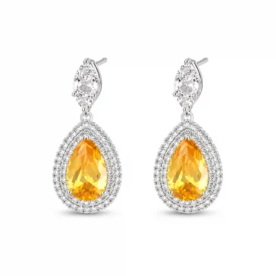 Yellow Stone Drop Silver Earrings