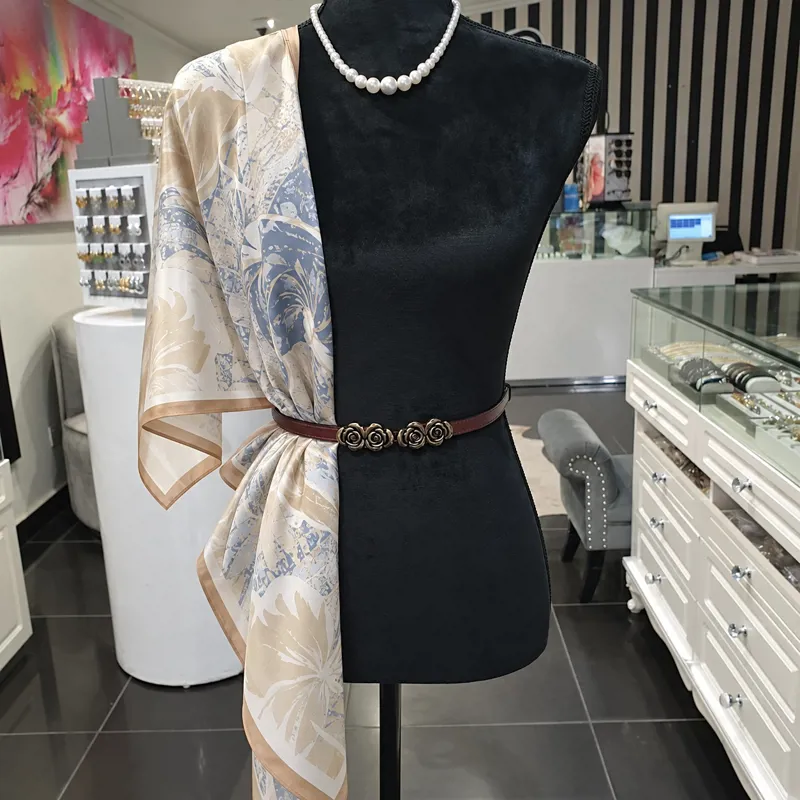 100% SILK Powder Blue and Blush Abstract Botanical Scarf