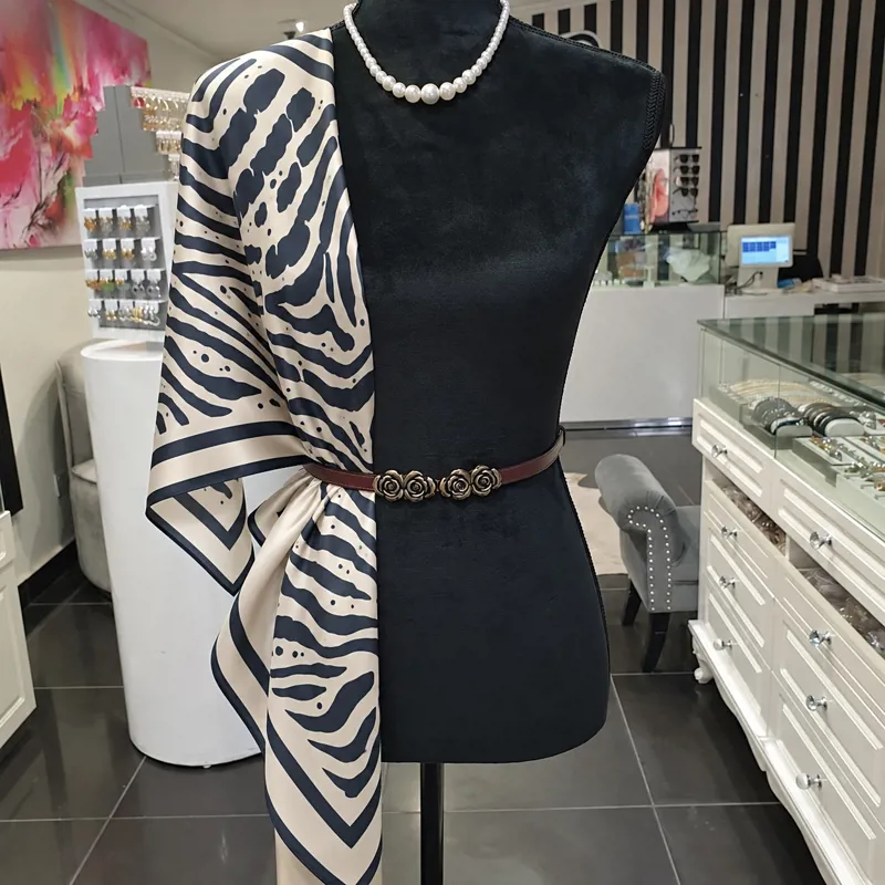 100% SILK ivory and Zebra Print Scarf