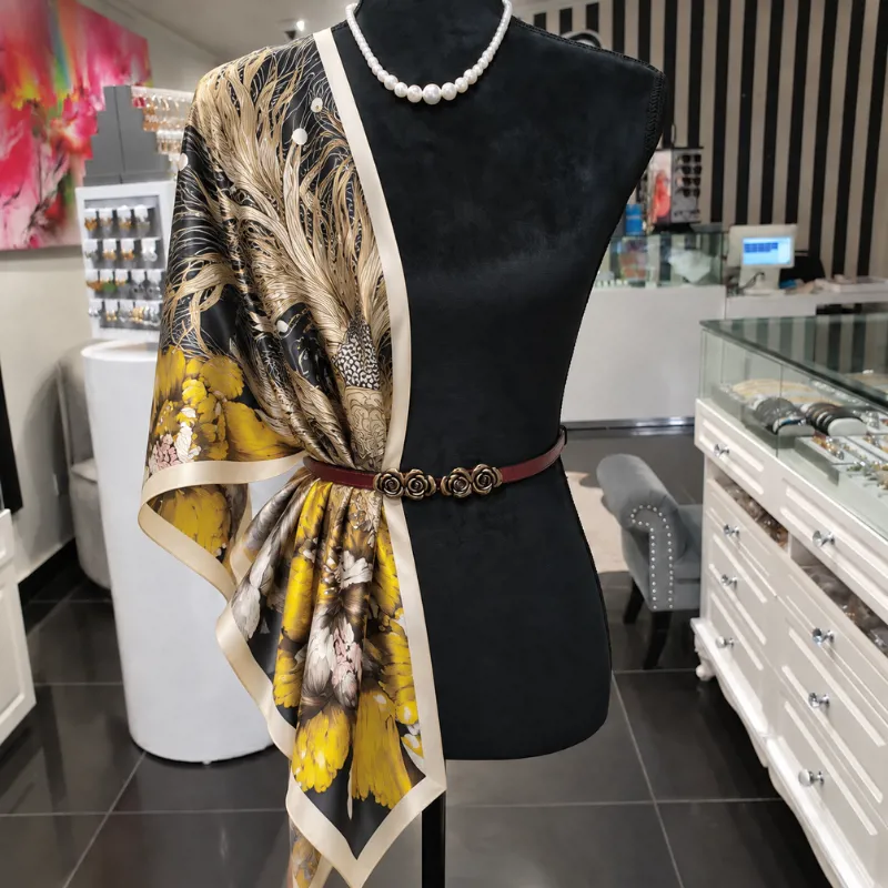 Non Silk Black & Golden Floral Wave Scarf