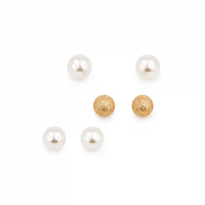 Pearl Ball Stud Earrings 3 Pack