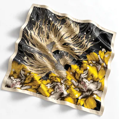 Non Silk Black & Golden Floral Wave Scarf