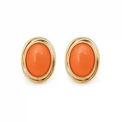 Round Coral Gold Earring