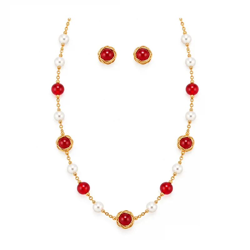 2pcs Red Pearl Gold Set
