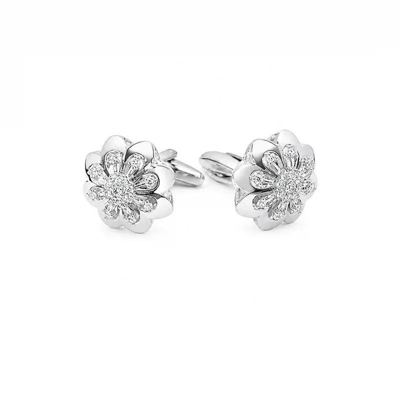 Silver Flower Stoned Cufflinks