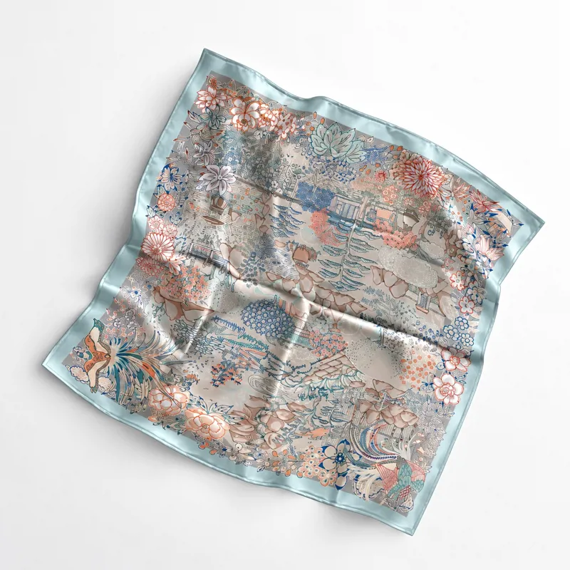 100% SILK Pink and Teal Floral Print Scarf