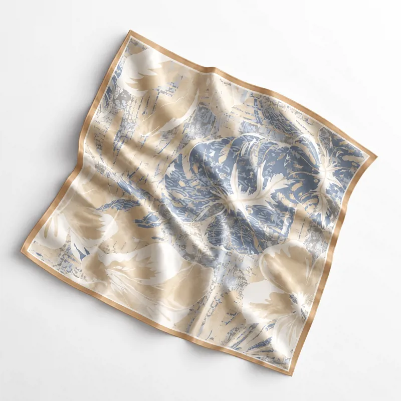 100% SILK Powder Blue and Blush Abstract Botanical Scarf