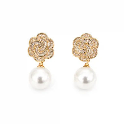Flower and Pearl Earrings