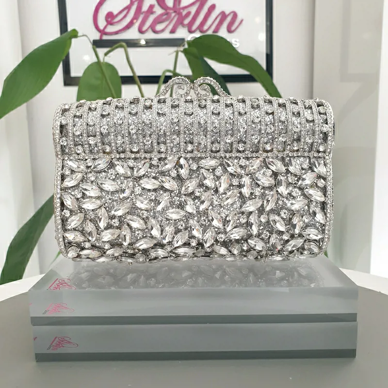Silver Square Crystal Clutch