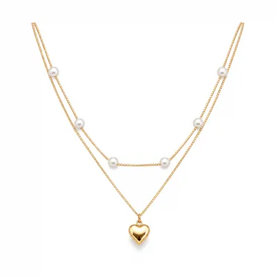 2Layers Pearl Heart Necklace