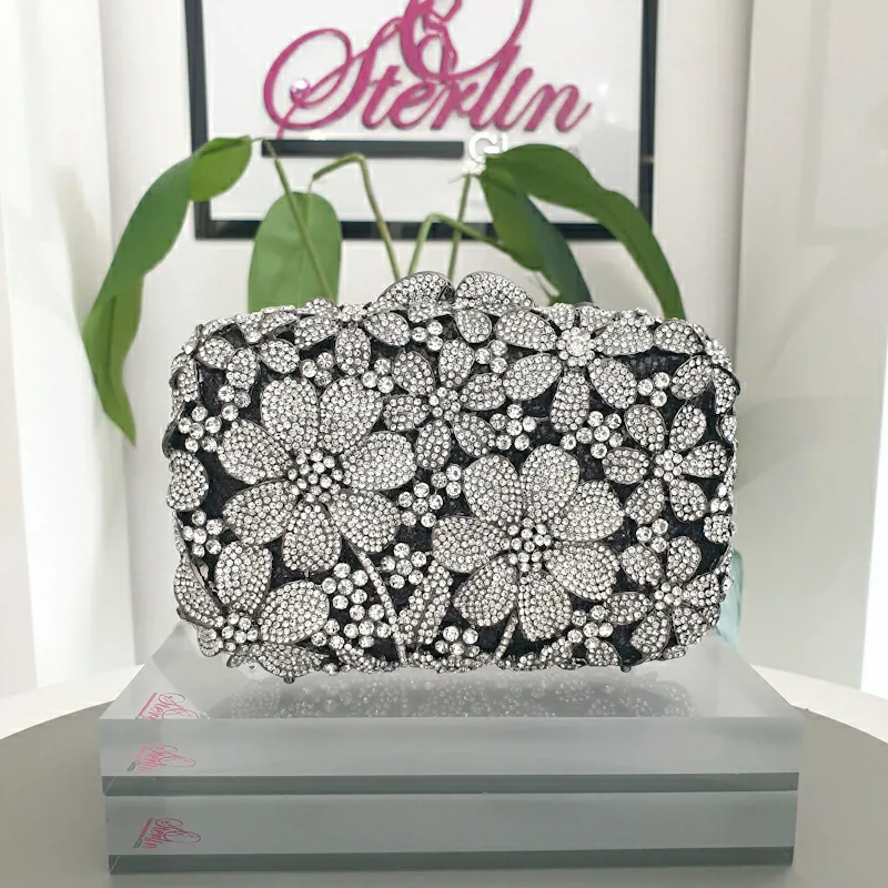 Silver Black Crystal Clutch