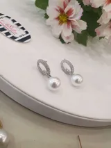 Pearl Dangle Loop Earrings view 4