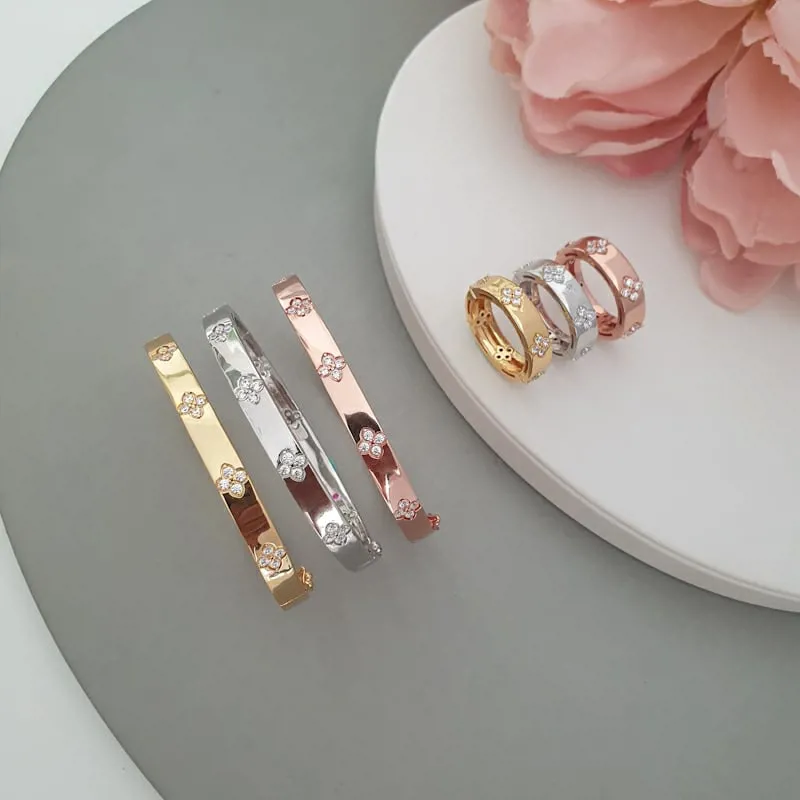 2Piece Floral Bangle & Ring Set