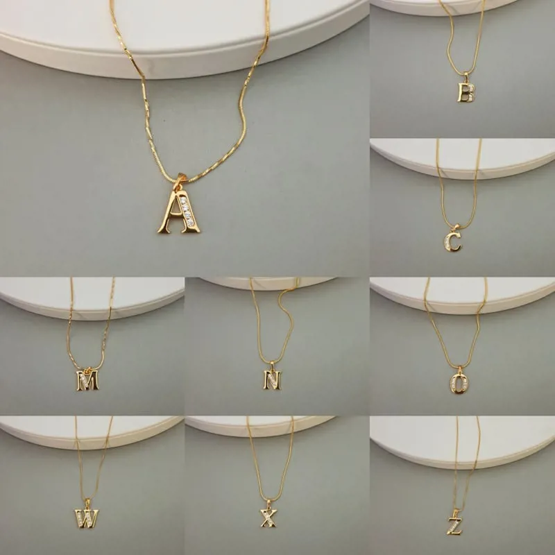 Gold Stoned Alphabet Necklace