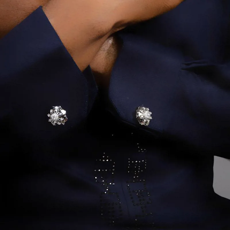 Silver Flower Stoned Cufflinks