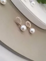 Pearl Dangle Loop Earrings view 2